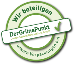 Wir beteiligen uns mit unseren Verkaufsverpackungen in Deutschland am dualen System vom grünen Punkt.